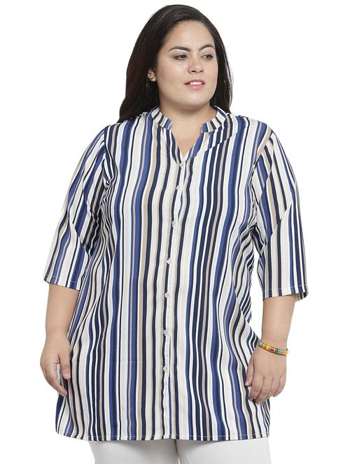 mandarin neck striped tunic - 16466514 - Standard Image - 1