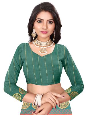 bordered chanderi saree with blouse - 16468635 - Standard Image - 3