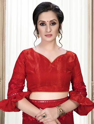 ribbon embroidered border saree with blouse - 16470298 - Standard Image - 3