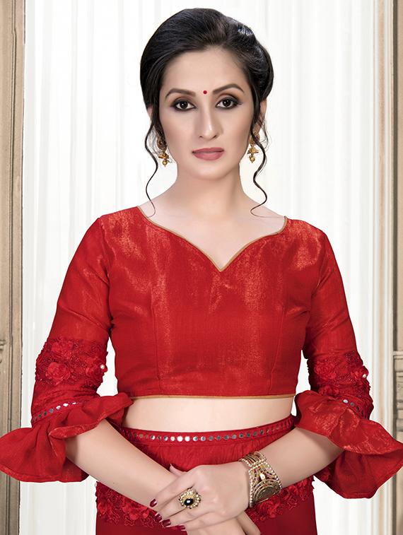 ribbon embroidered border saree with blouse - 16470298 - Zoom Image - 3