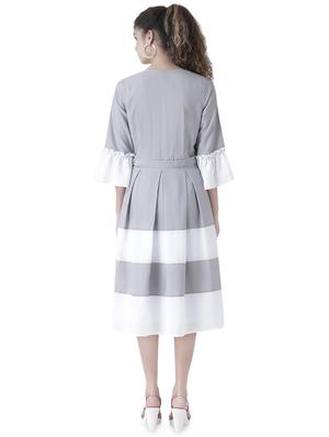 overlap neck color block flared dress - 16470519 - Standard Image - 3