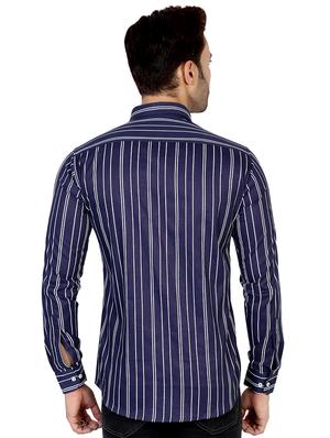 navy blue striped casual shirt - 16470624 - Standard Image - 3
