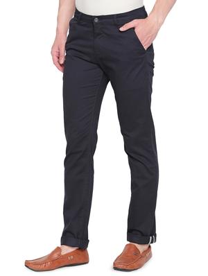 navy blue solid chinos - 16472366 - Standard Image - 3
