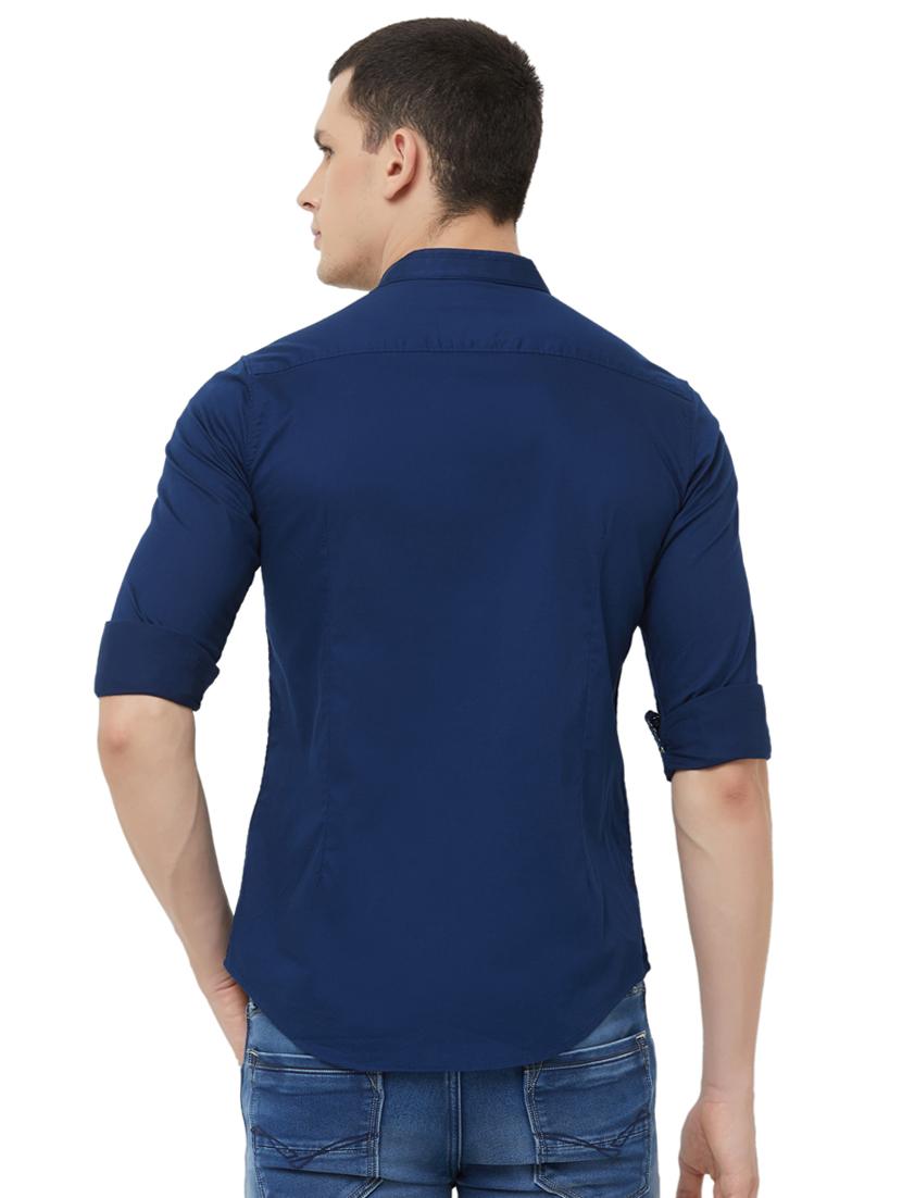 navy blue solid casual shirt - 16473345 - Zoom Image - 3