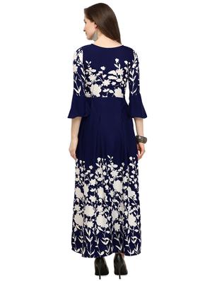 bell sleeved printed a-line gown - 16474294 - Standard Image - 3