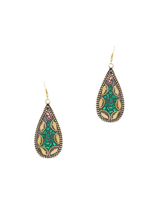 green metal drop earring - 16474339 - Standard Image - 1