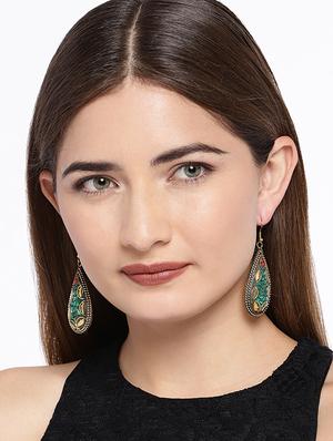green metal drop earring - 16474339 - Standard Image - 3