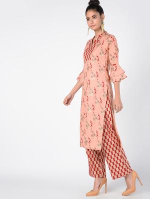 gold print kurta palazzo set - 16476142 - Standard Image - 3