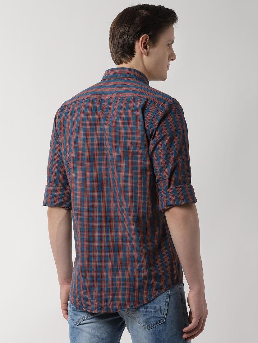 navy blue checkered casual shirt - 16479121 - Zoom Image - 3