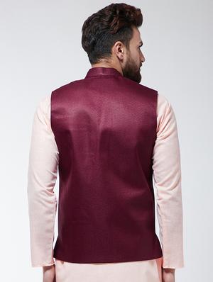 maroon solid nehru jacket - 16480400 - Standard Image - 3