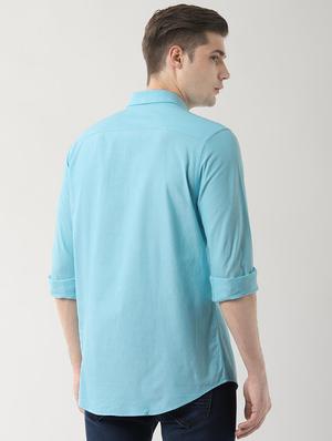 blue solid casual shirt - 16482877 - Standard Image - 3