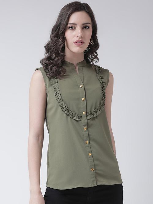 frill detail solid shirt - 16483264 - Standard Image - 1