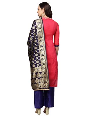 zari motifs unstitched palazzo suit - 16483693 - Standard Image - 3