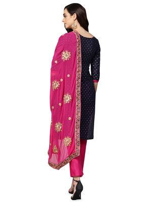 zari motifs unstitched straight pant suit - 16483695 - Standard Image - 3