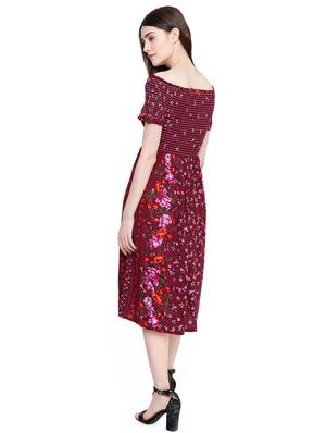 off shoulder smocked floral flared dress - 16483895 - Standard Image - 3