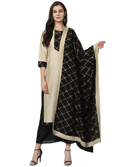 solid kurta palazzo with dupatta suit set - 16483923 - Standard Image - 1