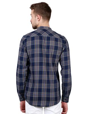 navy blue checkered casual shirt - 16484192 - Standard Image - 3