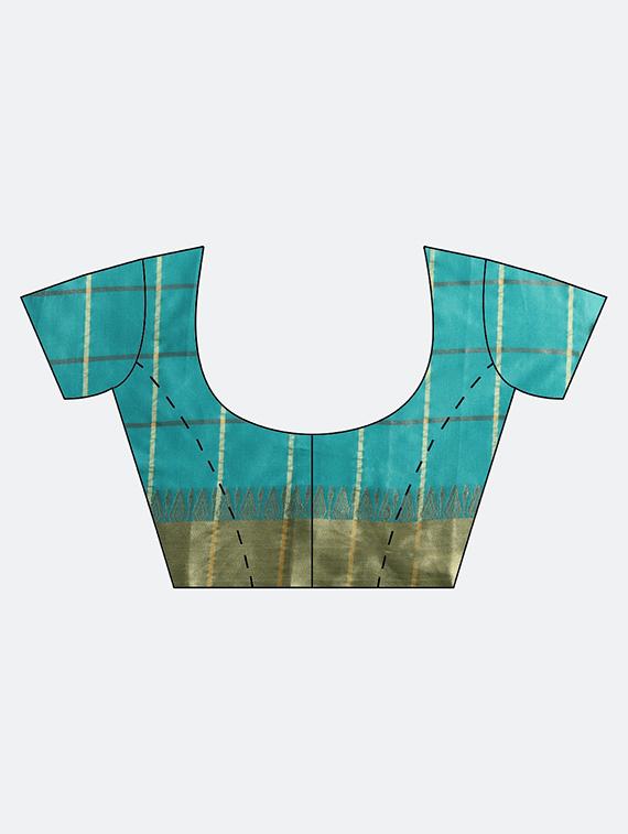 turquoise cotton silk printed saree with blouse - 16484641 - Zoom Image - 3