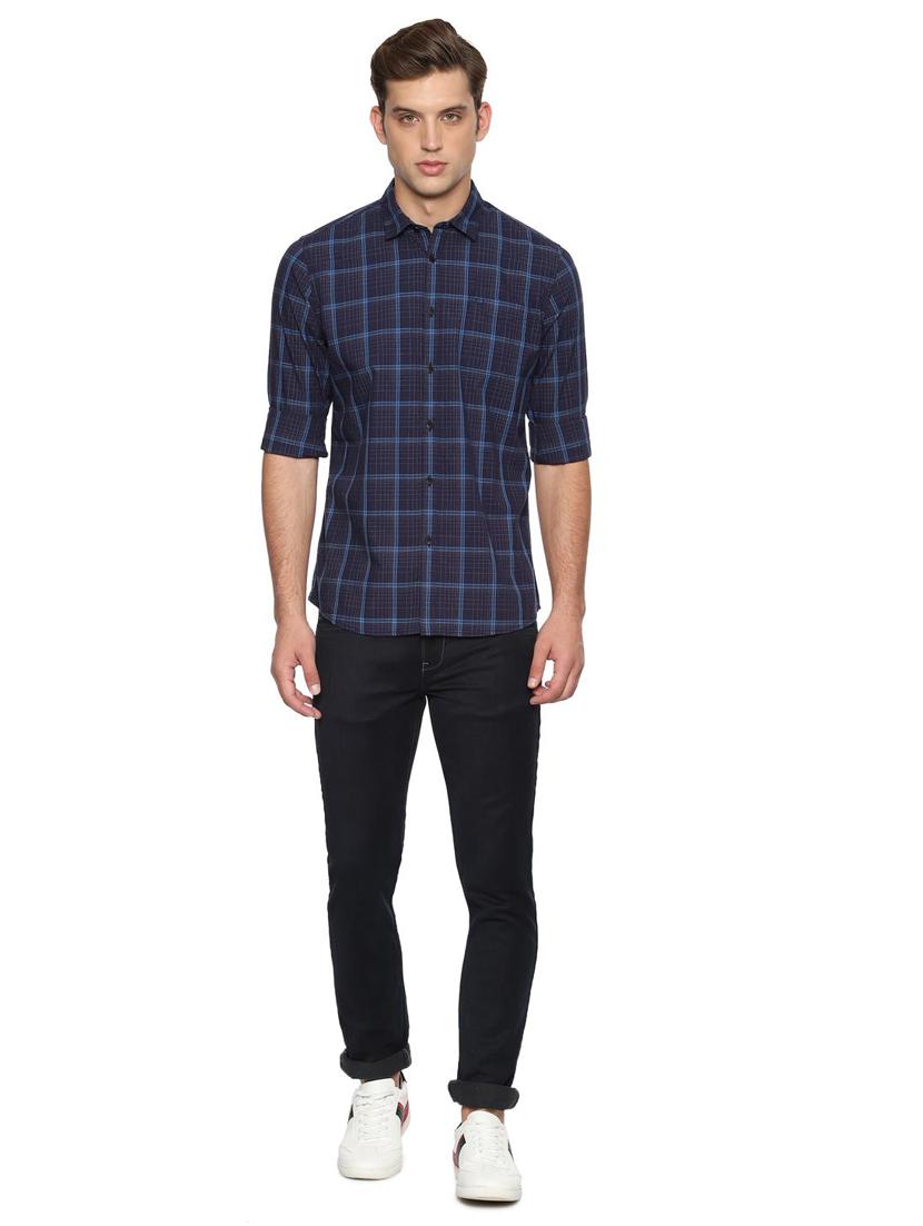 navy blue checkered casual shirt - 16485709 - Zoom Image - 3