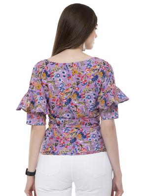 bell sleeved tie knot floral top - 16486061 - Standard Image - 3