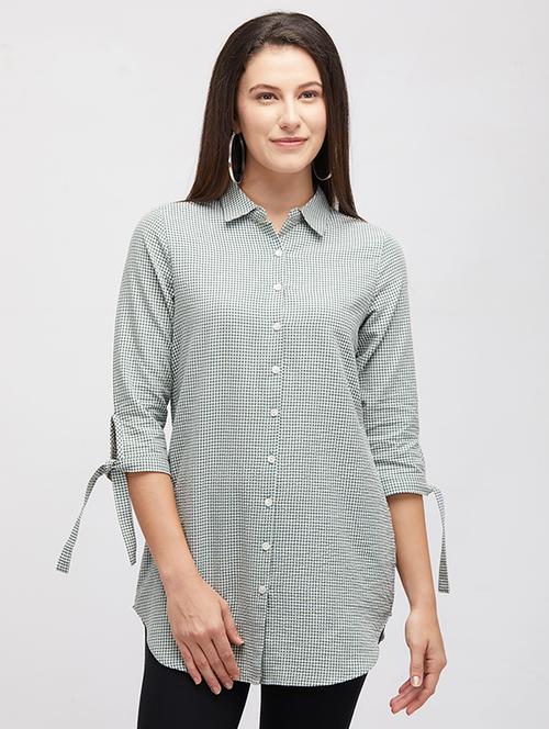 tie knot sleeved gingham shirt - 16489159 - Standard Image - 1