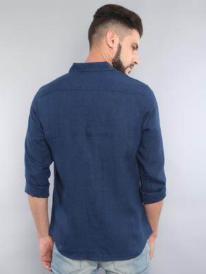 navy blue solid casual shirt - 16492983 - Standard Image - 3