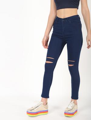 high rise knee slit jeans - 16493030 - Standard Image - 3