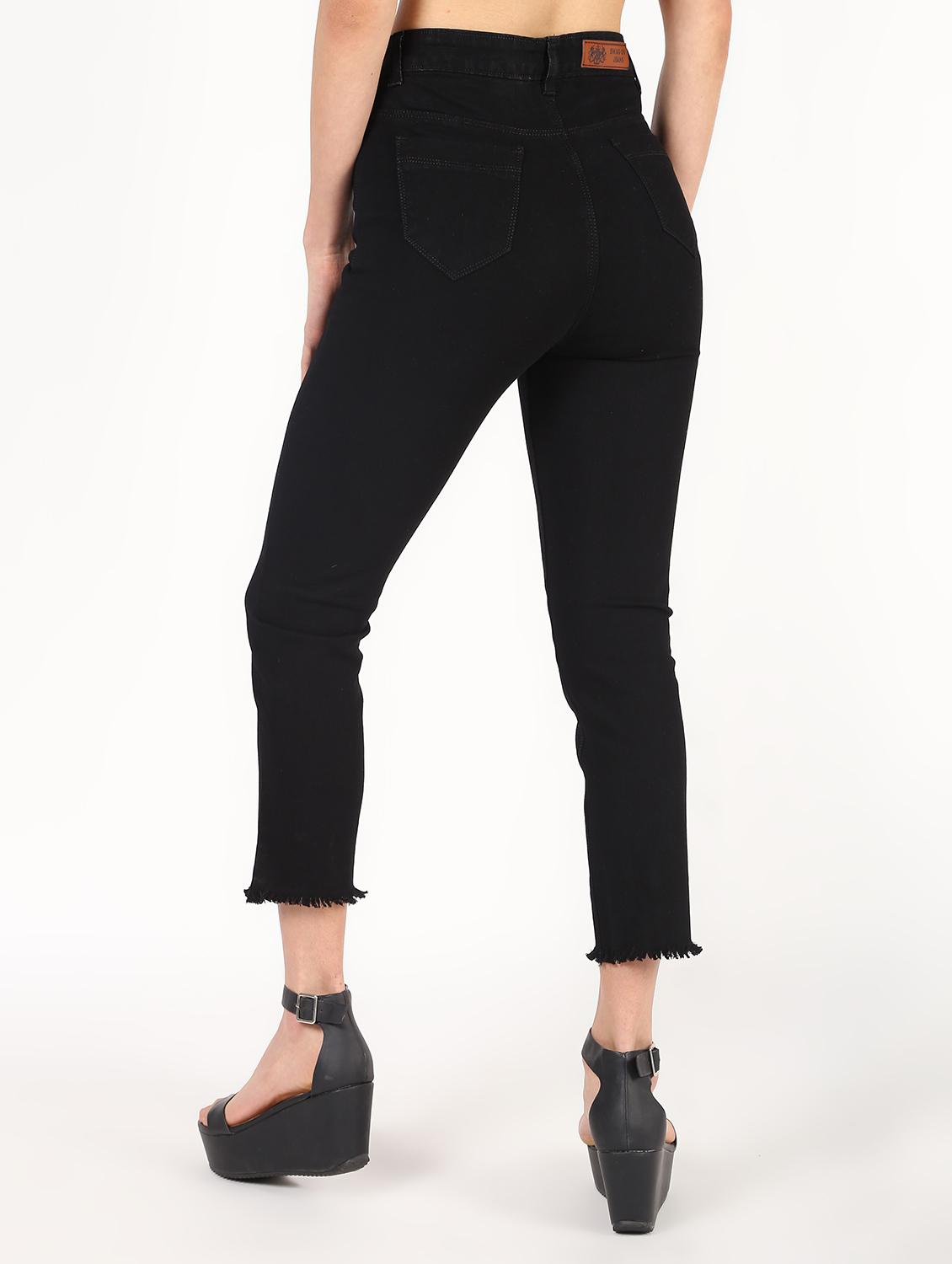 high rise frayed hem jeans - 16493062 - Zoom Image - 3