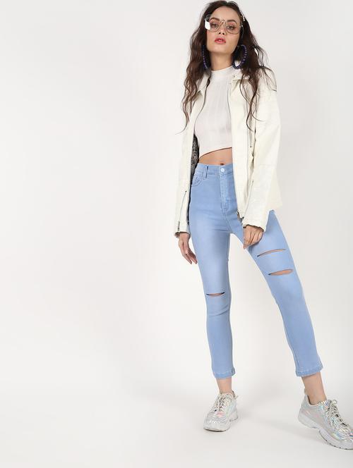 high rise knee slit jeans - 16493107 - Standard Image - 1