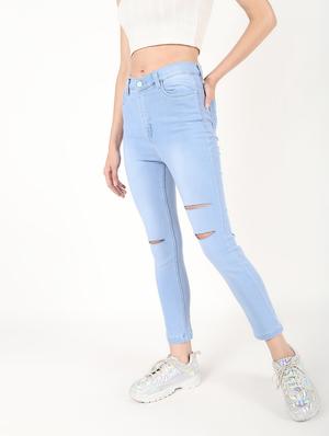high rise knee slit jeans - 16493107 - Standard Image - 3