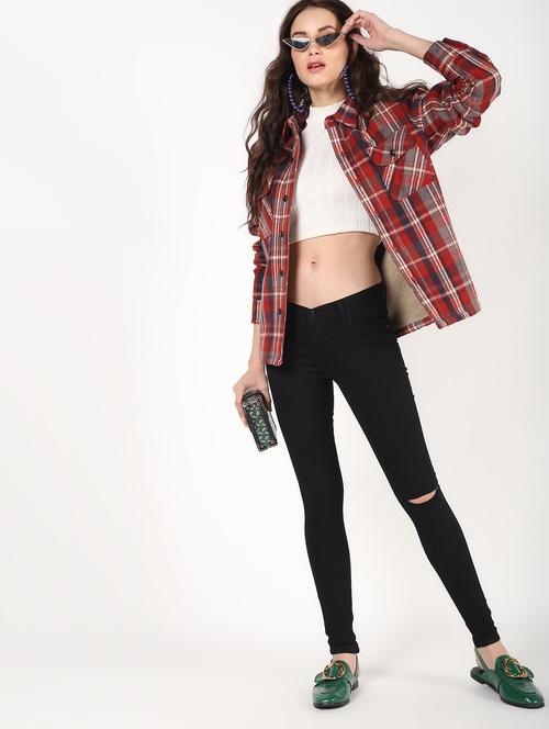 high rise knee slit jeans - 16493108 - Standard Image - 1