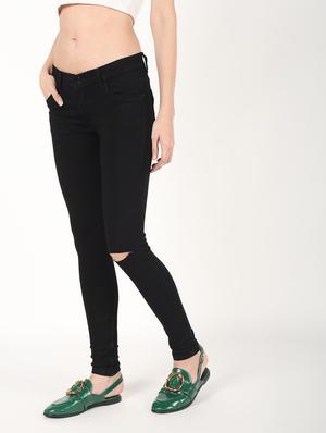 high rise knee slit jeans - 16493108 - Standard Image - 3