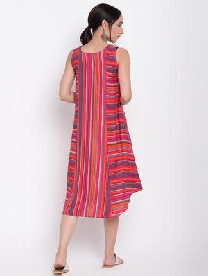 striped flared ethnic dress - 16493482 - Standard Image - 3