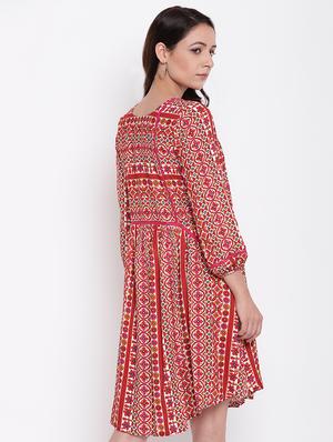 round neck gathered flared dress - 16493483 - Standard Image - 3