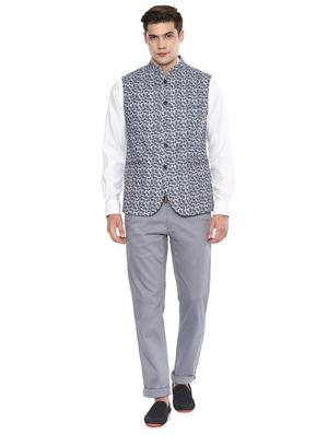 blue printed nehru jacket - 16493741 - Standard Image - 3