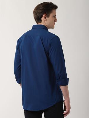 navy blue solid casual shirt - 16493892 - Standard Image - 3