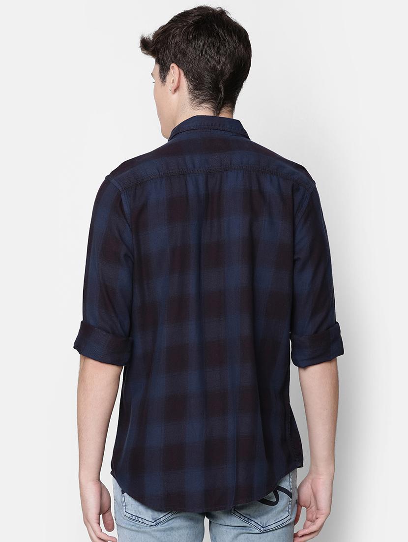 navy blue checkered casual shirt - 16494092 - Zoom Image - 3