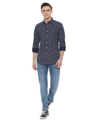 navy blue floral print casual shirt - 16496179 - Standard Image - 3