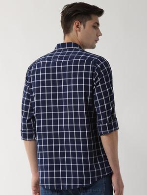 navy blue checkered casual shirt - 16496254 - Standard Image - 3