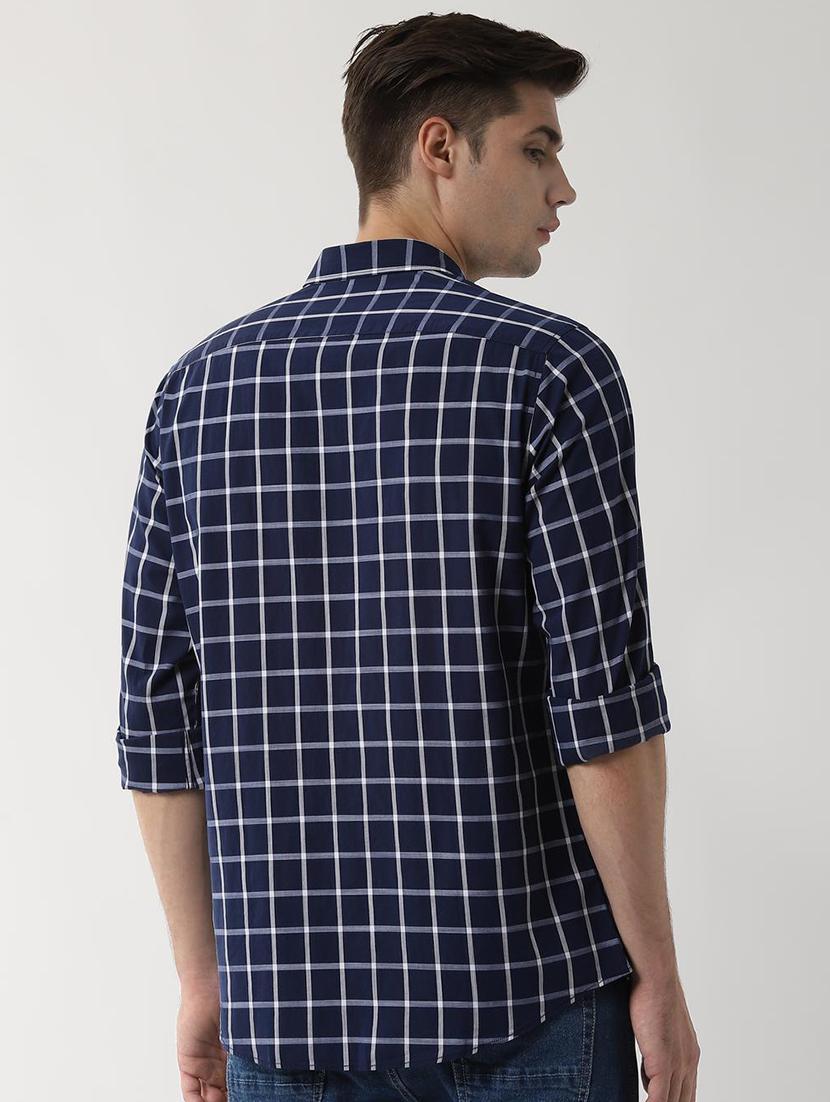 navy blue checkered casual shirt - 16496254 - Zoom Image - 3