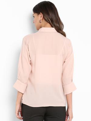 ruffled neck solid shirt - 16497341 - Standard Image - 3