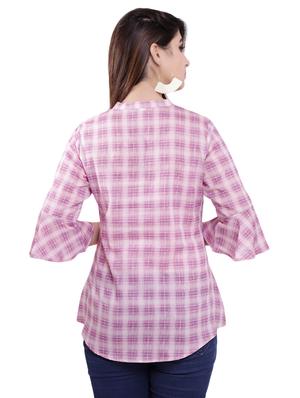 mandarin neck checkered top - 16498543 - Standard Image - 3