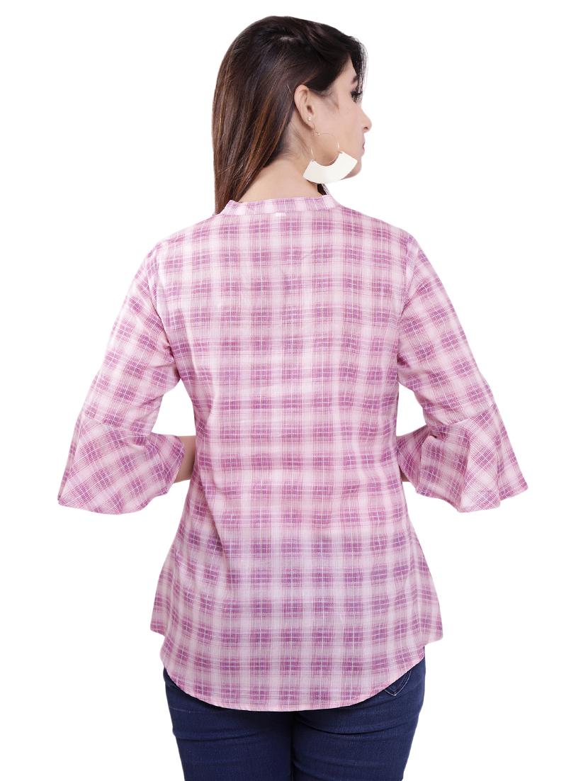 mandarin neck checkered top - 16498543 - Zoom Image - 3
