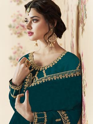 embroidered semi-stitched suit - 16498580 - Standard Image - 3