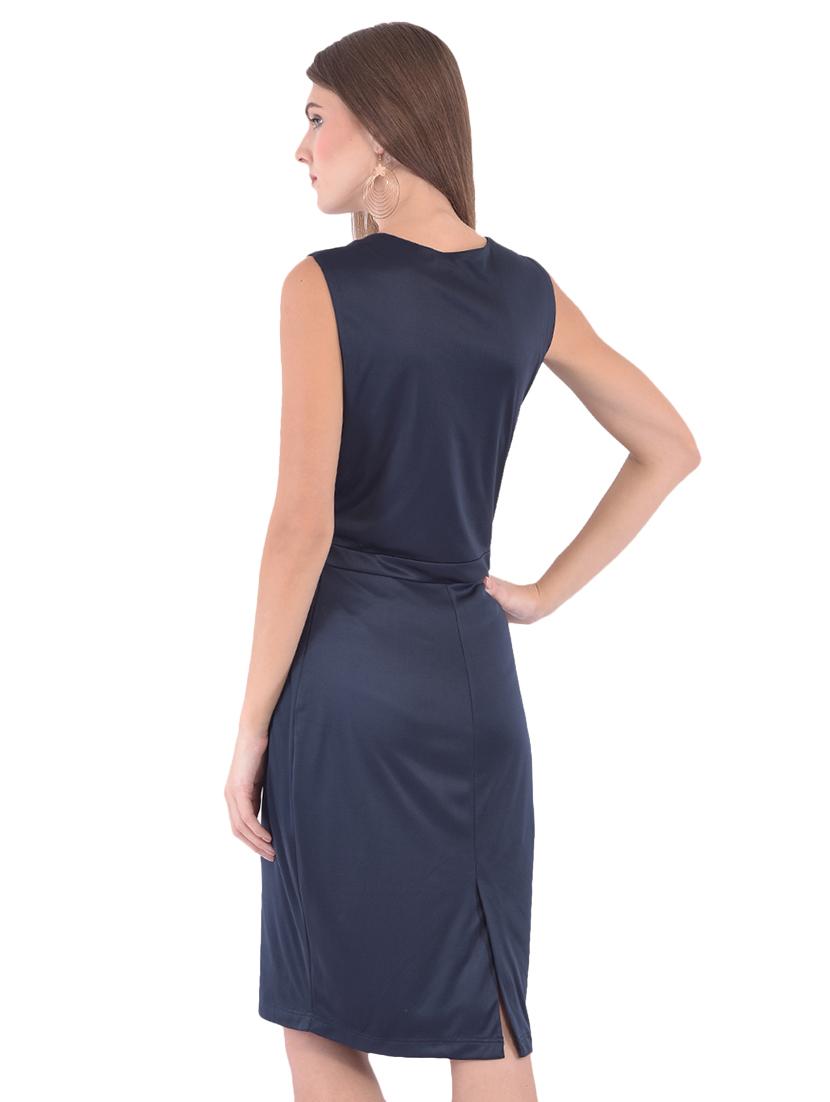 overlap neck solid sheath dress - 16498730 - Zoom Image - 3