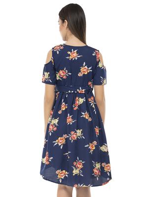 cold shoulder floral flared dress - 16501182 - Standard Image - 3