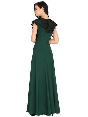 contrast cape sleeved flared gown - 16504561 - Standard Image - 3