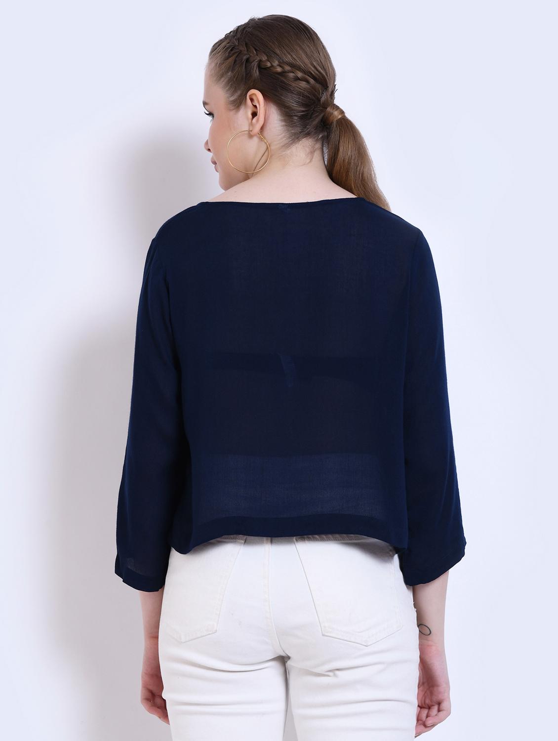 button up solid crop top - 16505118 - Zoom Image - 3