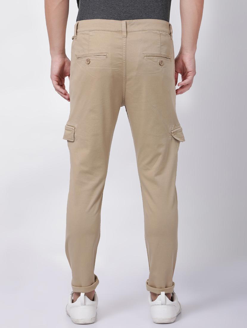beige solid cargo trouser - 16505674 - Zoom Image - 3