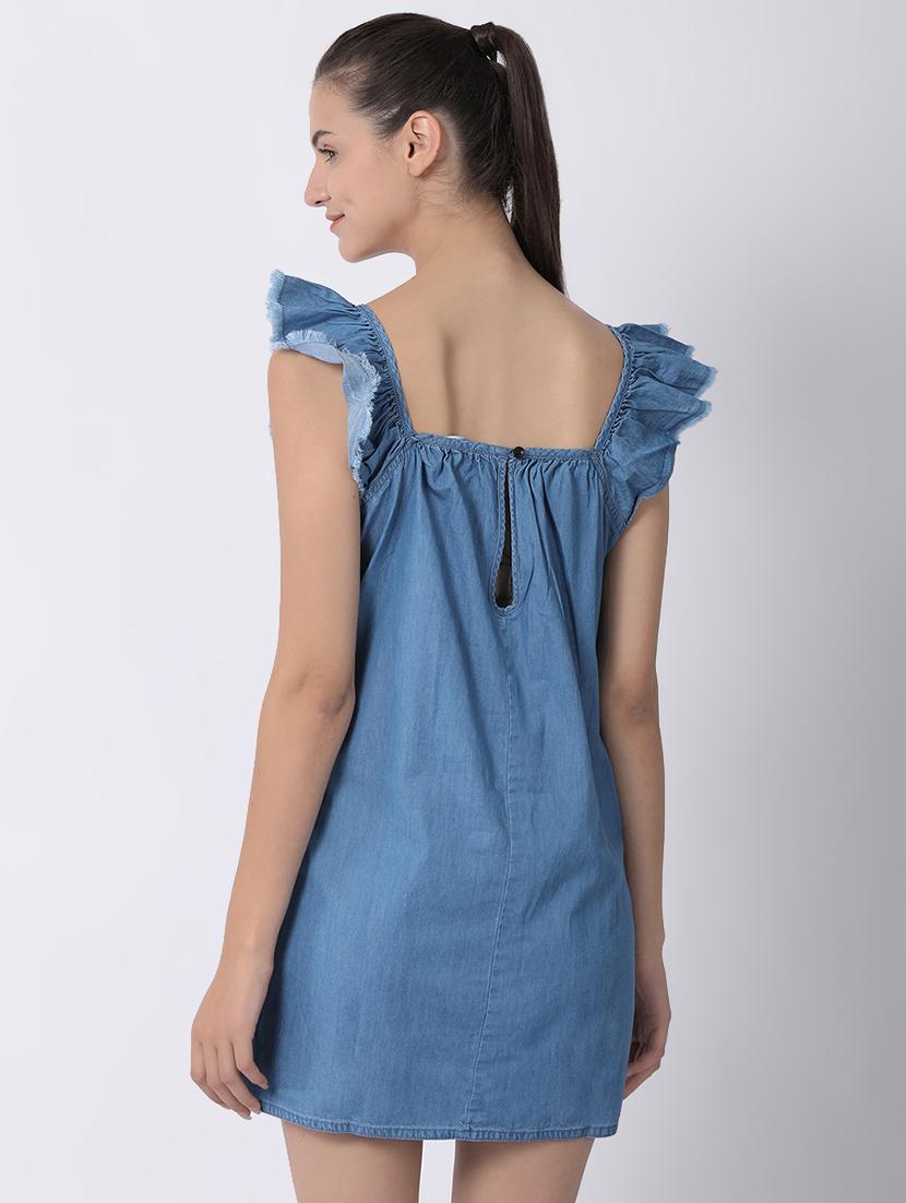 frayed detail solid a-line dress - 16505717 - Zoom Image - 3
